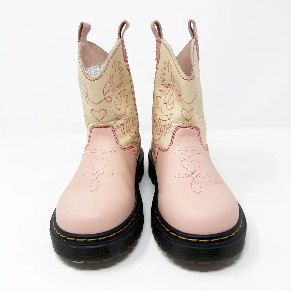 Dr. Martens Pink Leather Western Style Boots Girls Size 13 Pull On EUC